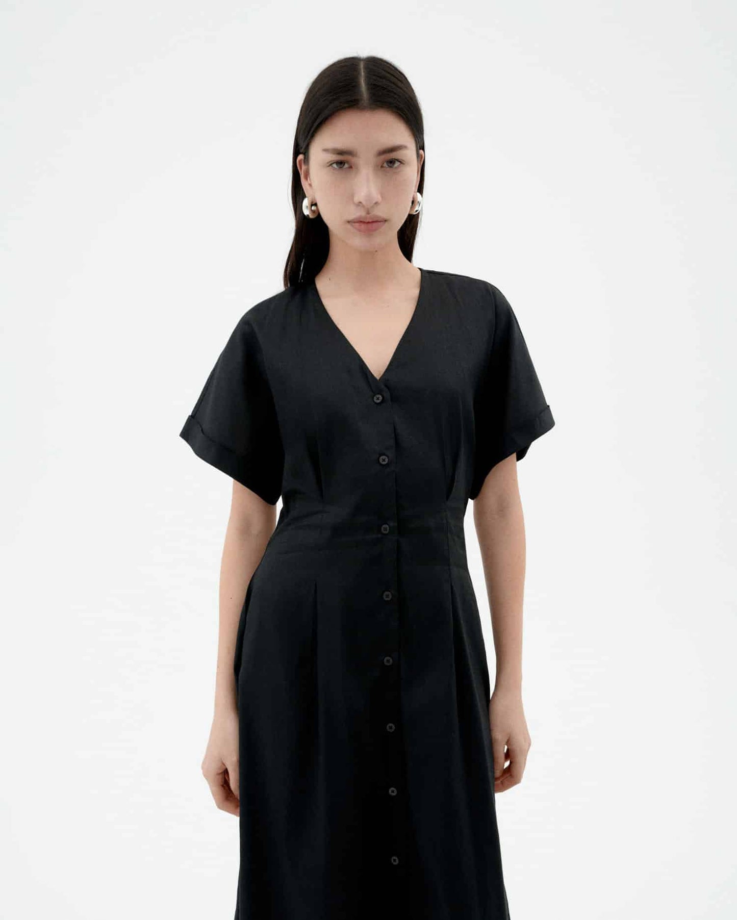 Robe midi en coton bio | noir "Black laura dress"
