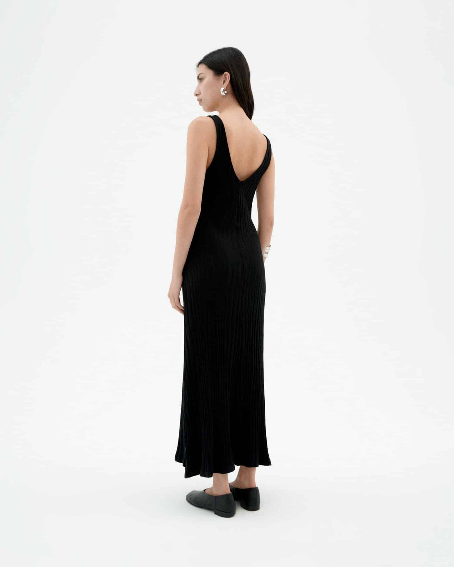 Robe longue en ecovero et coton bio | noir "Black sade kinit dress"