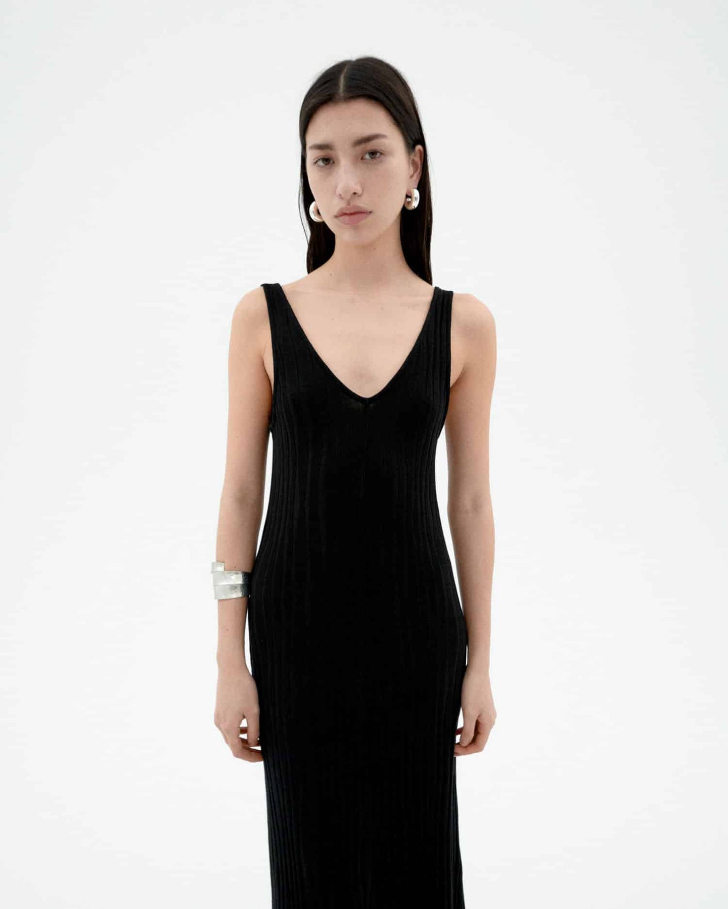 Robe longue en ecovero et coton bio | noir "Black sade kinit dress"