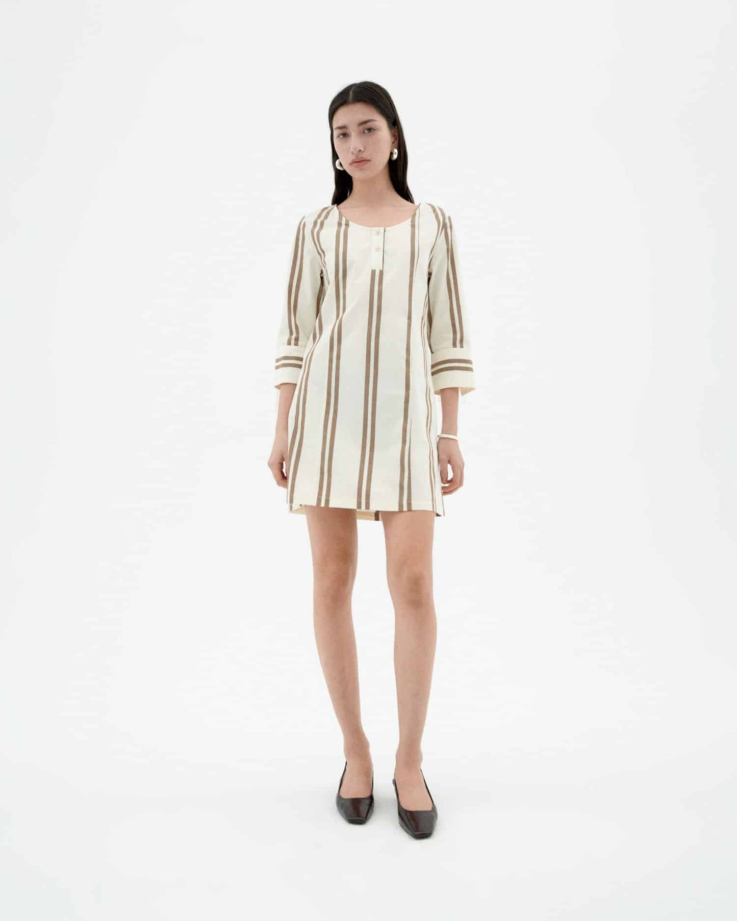 Robe en coton biologique | beige "Otter polplin stripes maria dress - ecru"