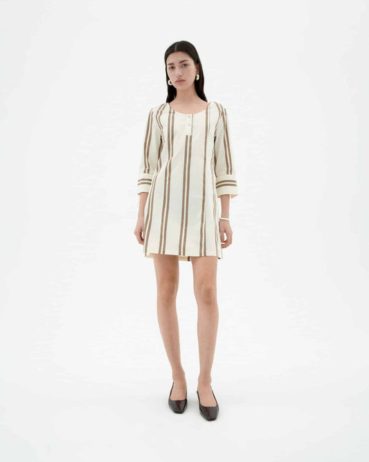 Robe en coton biologique | beige "Otter polplin stripes maria dress - ecru"