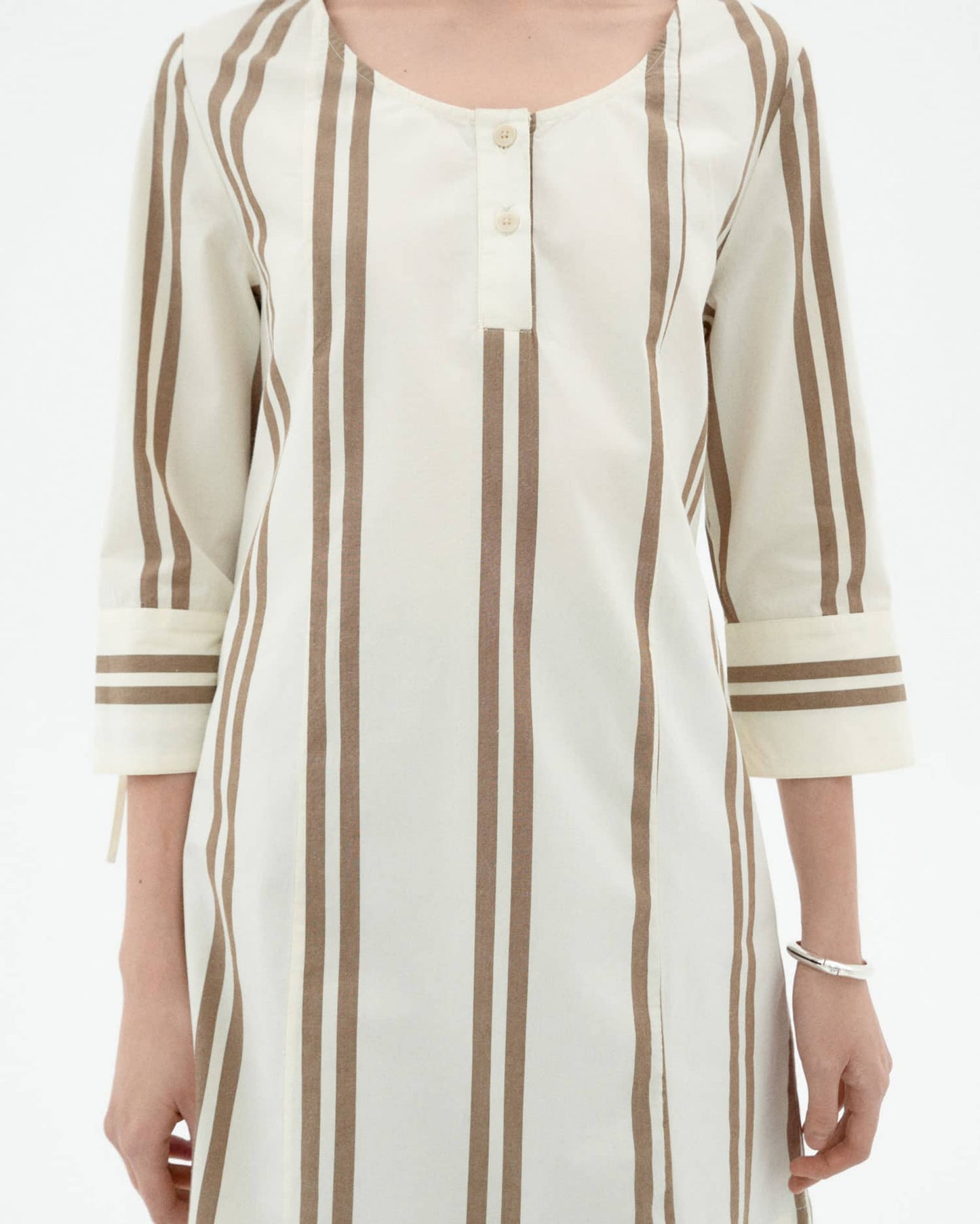 Robe en coton biologique | beige "Otter polplin stripes maria dress - ecru"