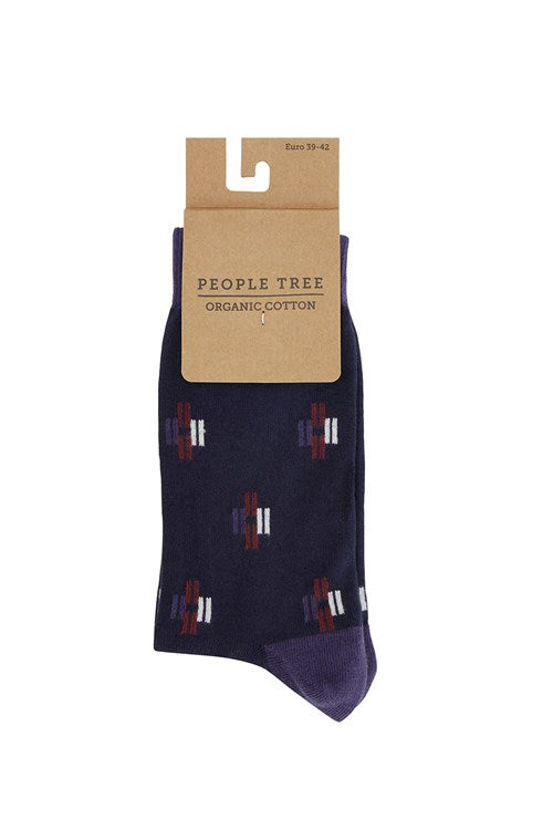Chaussettes hautes marine à motifs en coton bio - weave