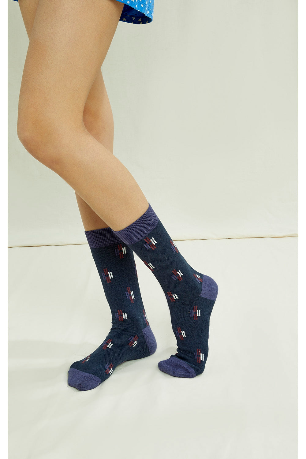 Chaussettes hautes marine à motifs en coton bio - weave