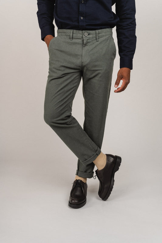 Chino slim vert forêt en flanelle de coton bio - luca slim flannel chino forrest night