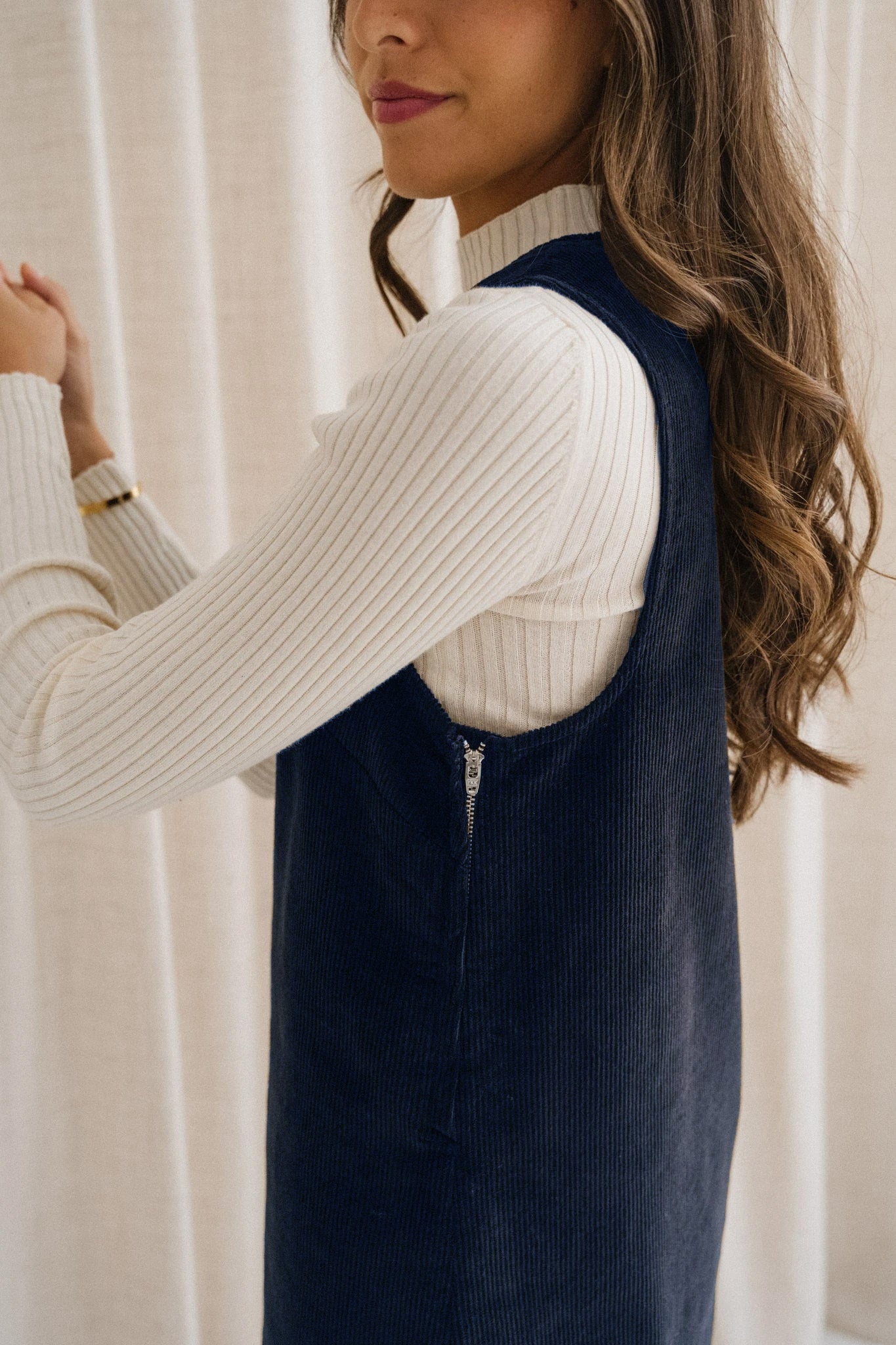 Robe chasuble velours en coton bio | marine "olympe"