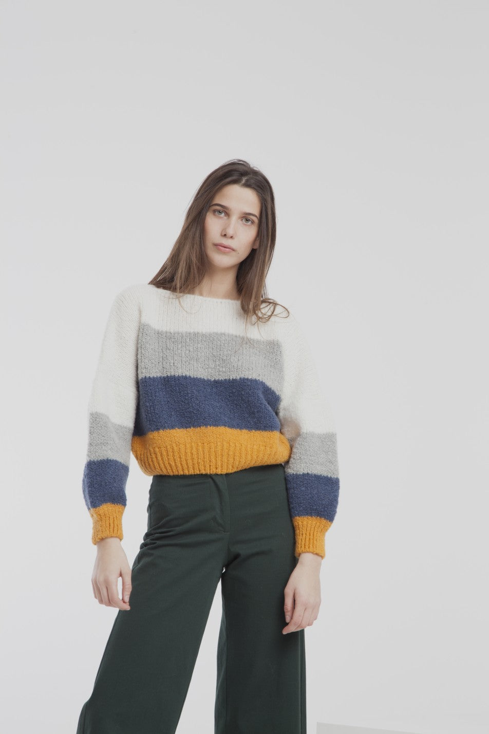 Pull en maille multicolore en laine bio