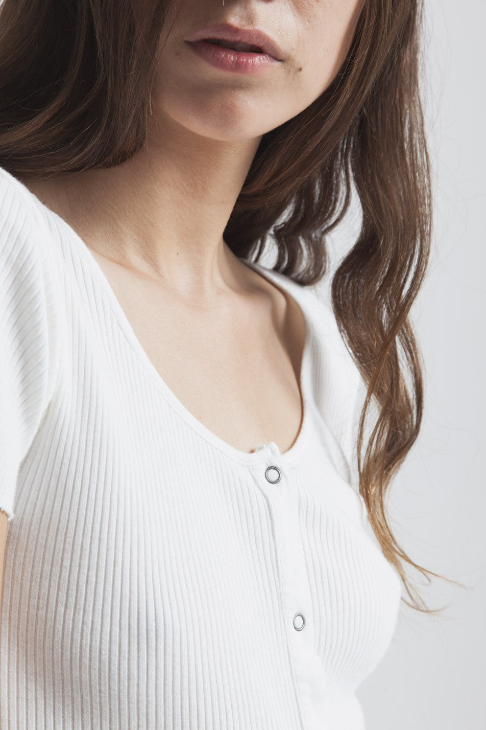 T-shirt avec boutons blanc en coton bio - White Rib Boom
