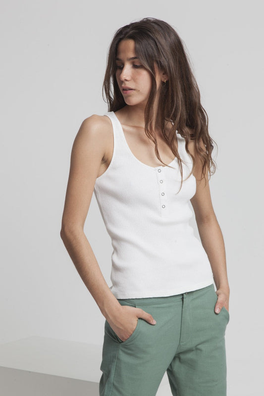 Top avec boutons blanc en coton bio - Heidi