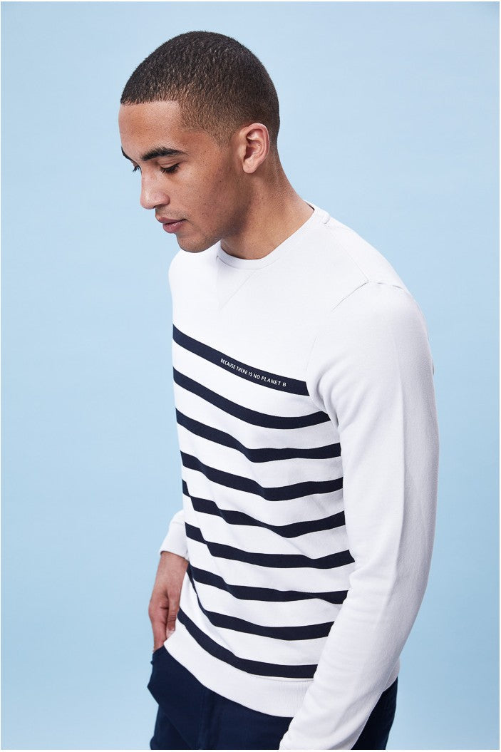 Sweat rayé blanc en coton bio - Sherman