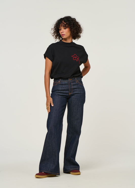 Jean taille basse évasé en coton bio | brut "wide heidi - dry-sunburns"