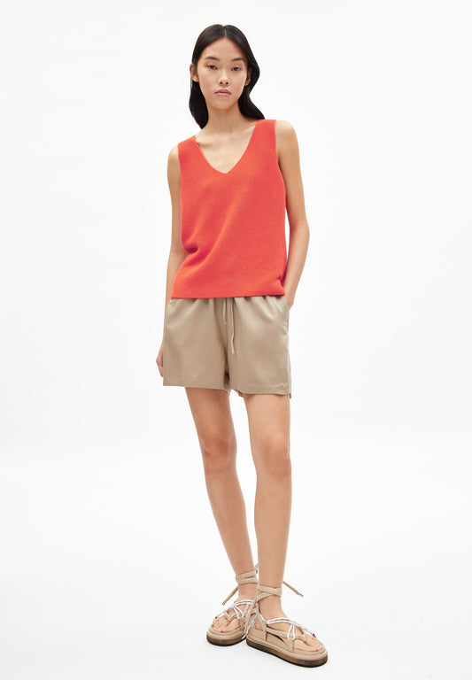 Top maille col v orange en coton bio - wilmaa hibiscus