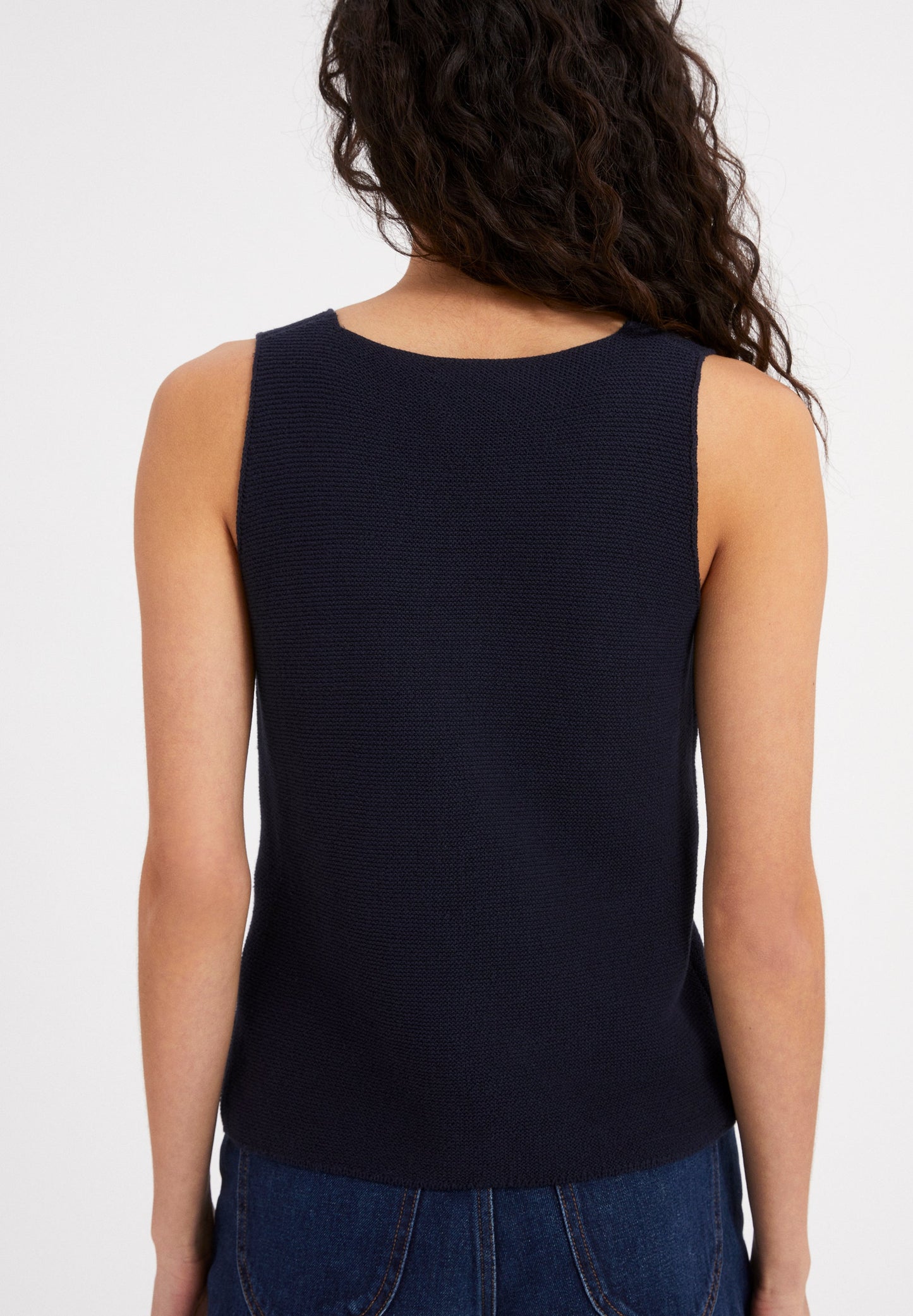Top maille col V marine en coton bio - WILMAA