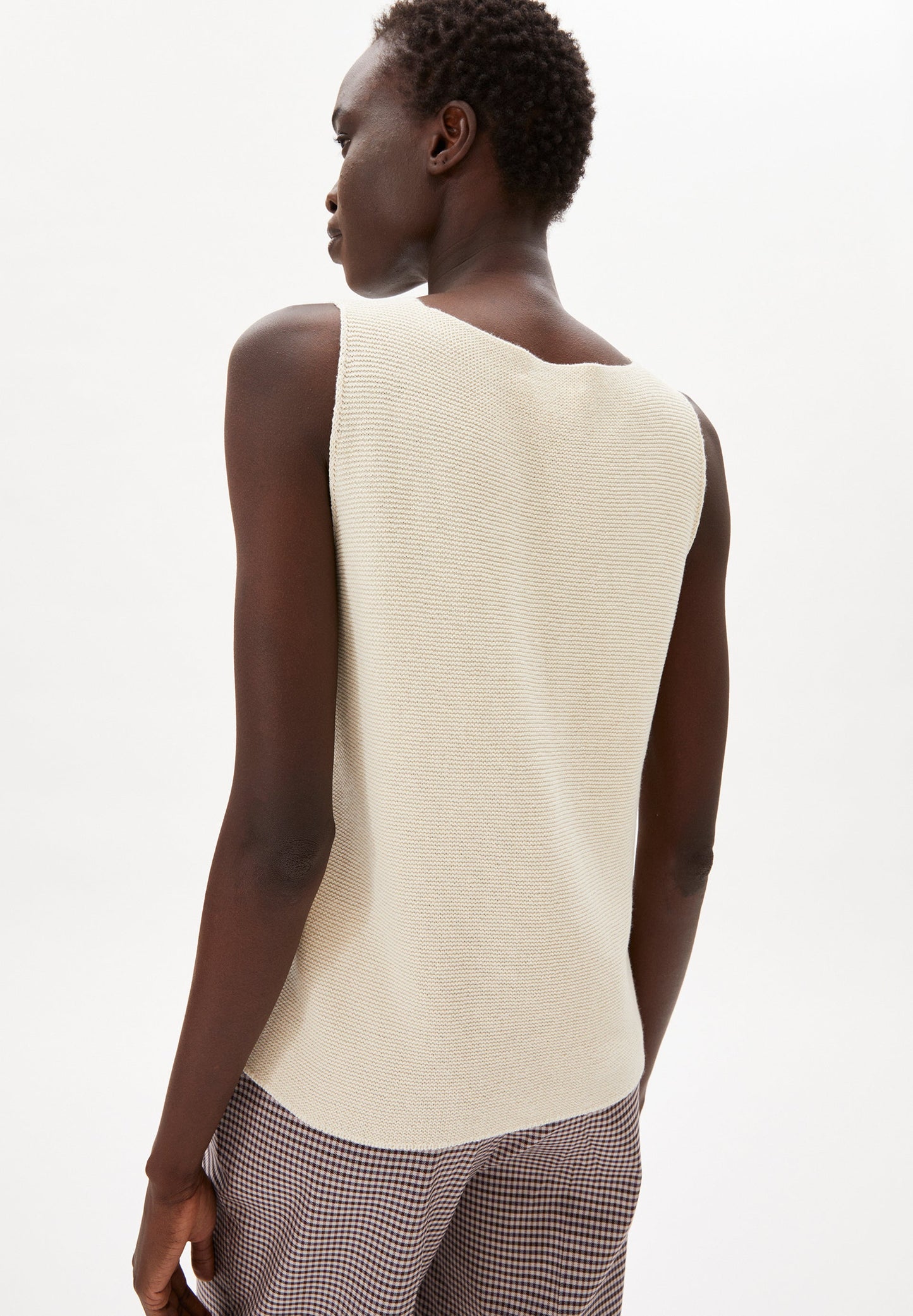 Top maille col V écru en coton bio - WILMAA