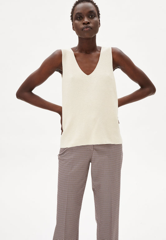 Top maille col V écru en coton bio - WILMAA