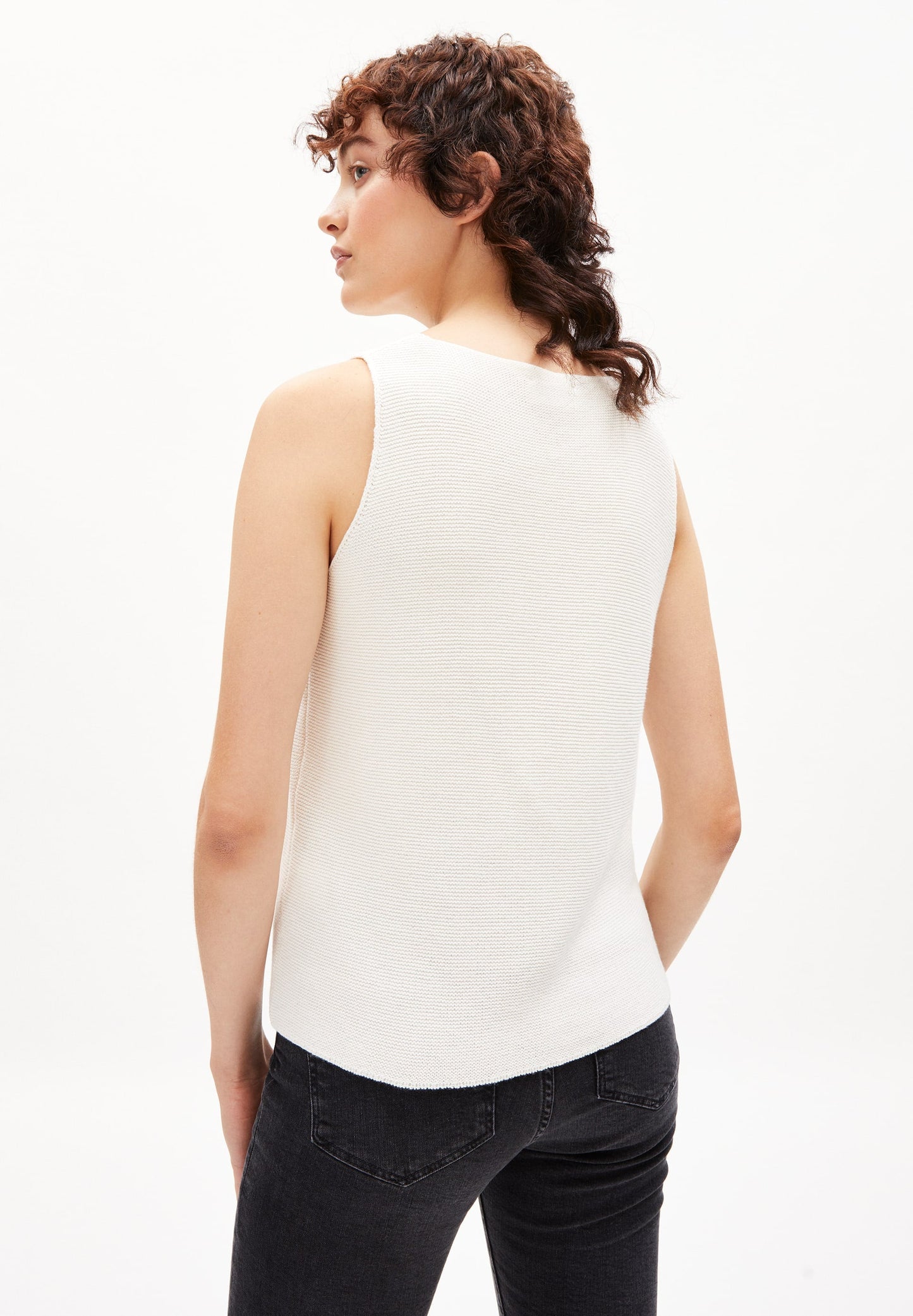 Top maille col v blanc en coton bio - wilmaa offwhite