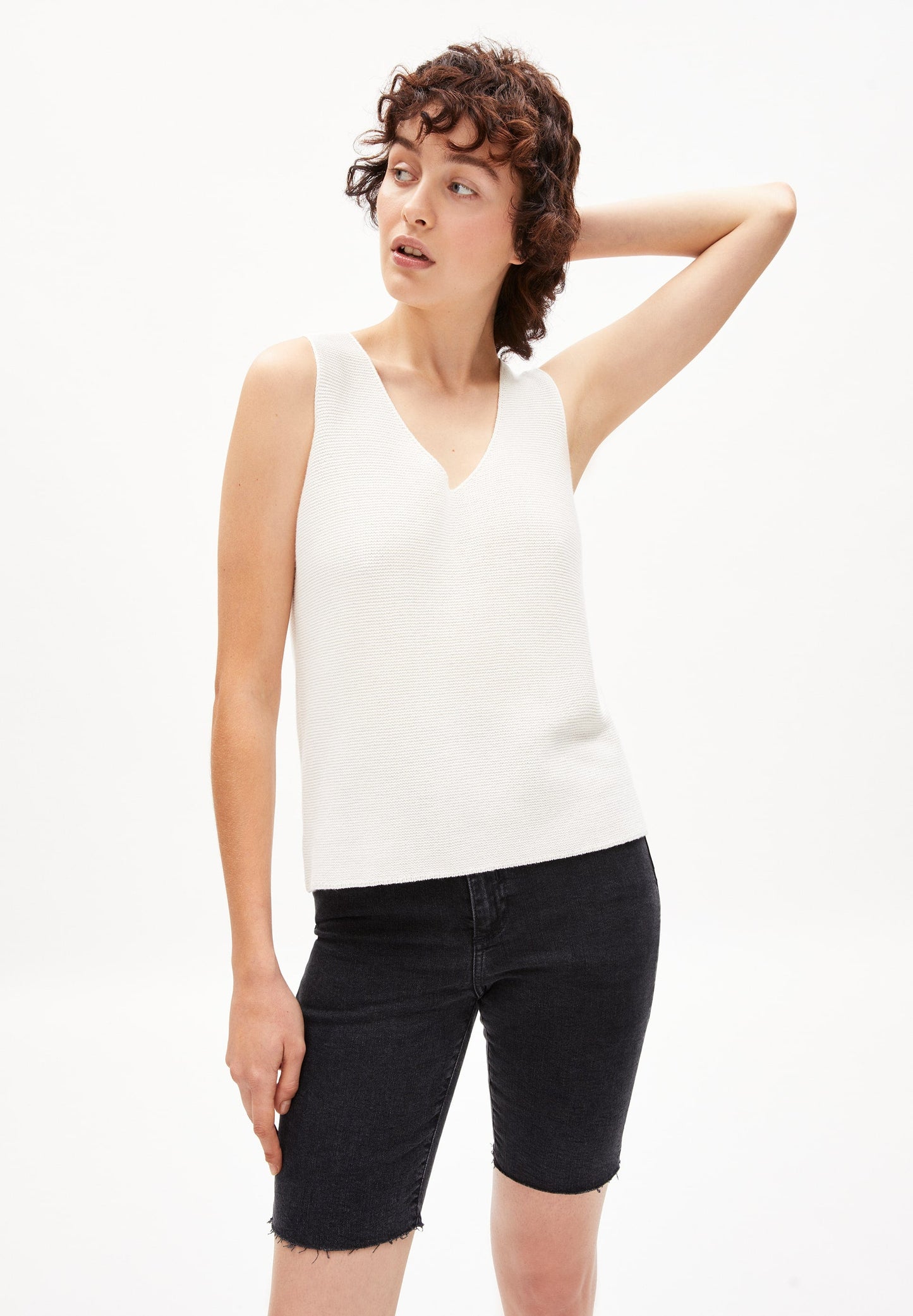 Top maille col v blanc en coton bio - wilmaa offwhite