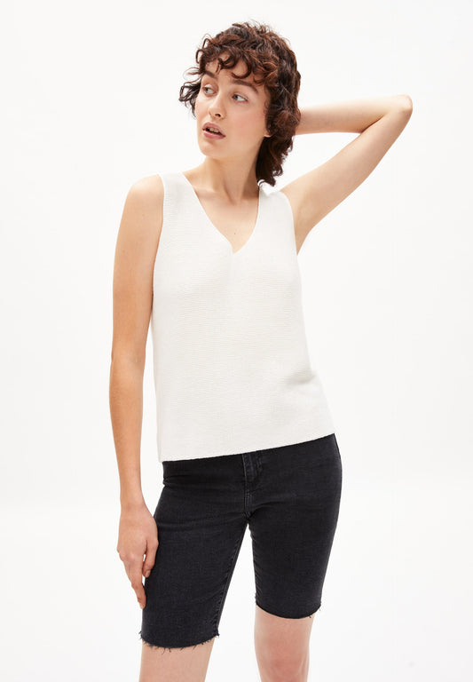 Top maille col v blanc en coton bio - wilmaa offwhite