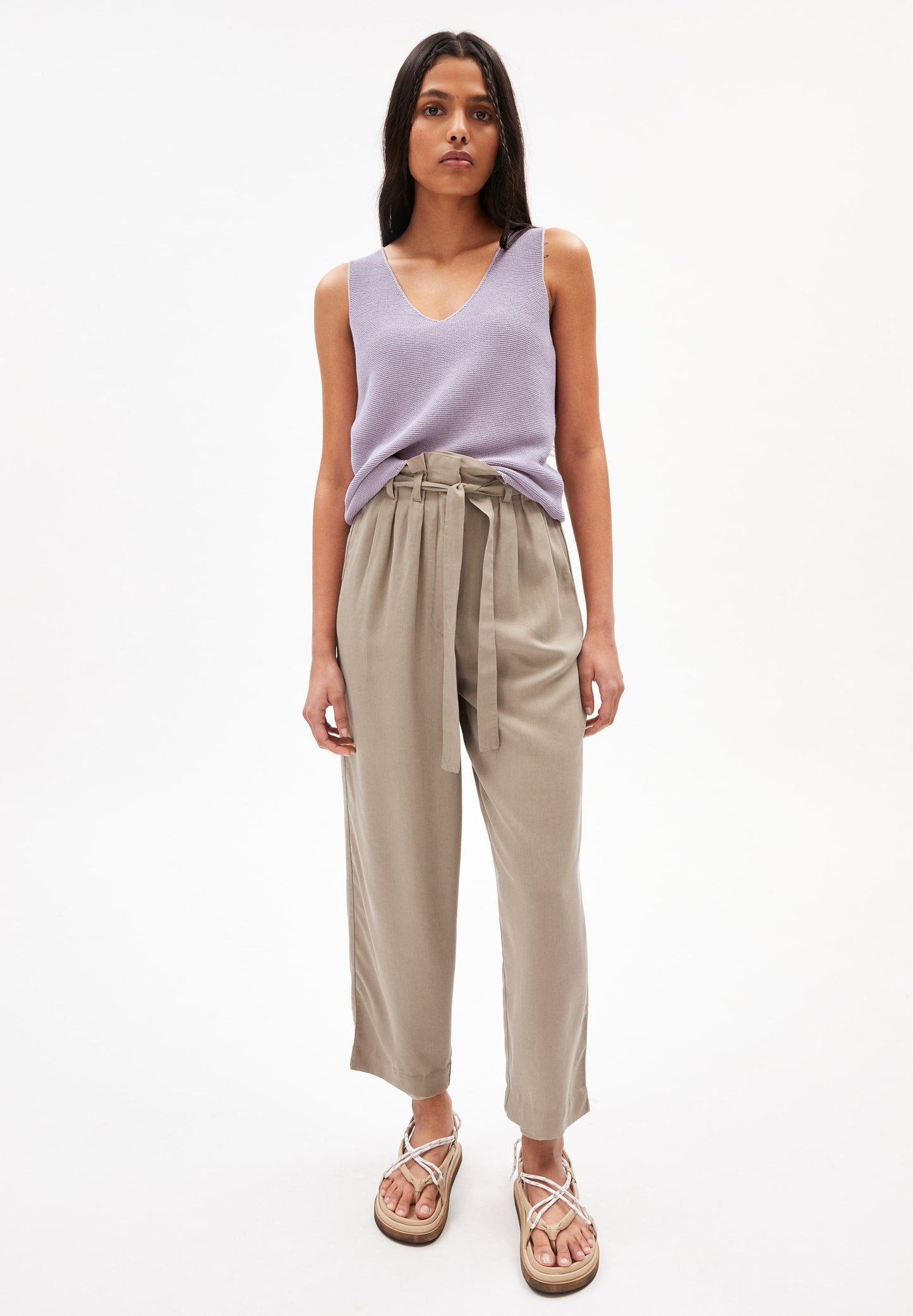 Top maille col v lilas en coton bio - wilmaa purple noise