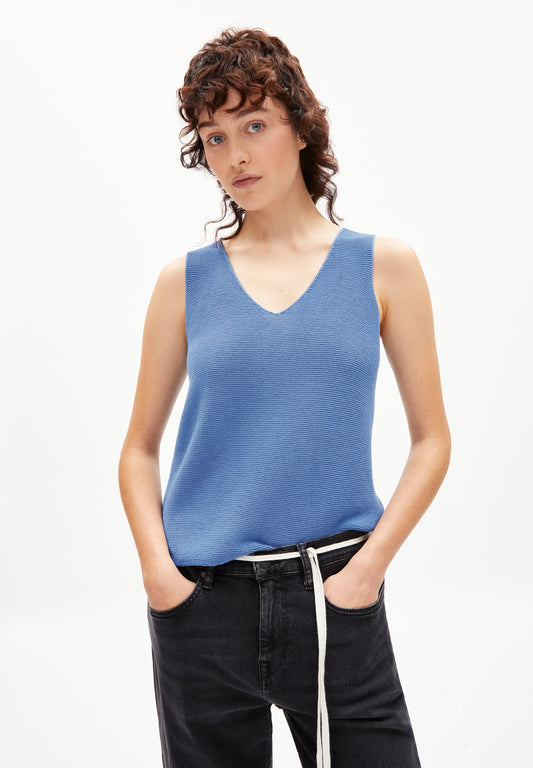 Top maille col v en coton bio - wilmaa sky high
