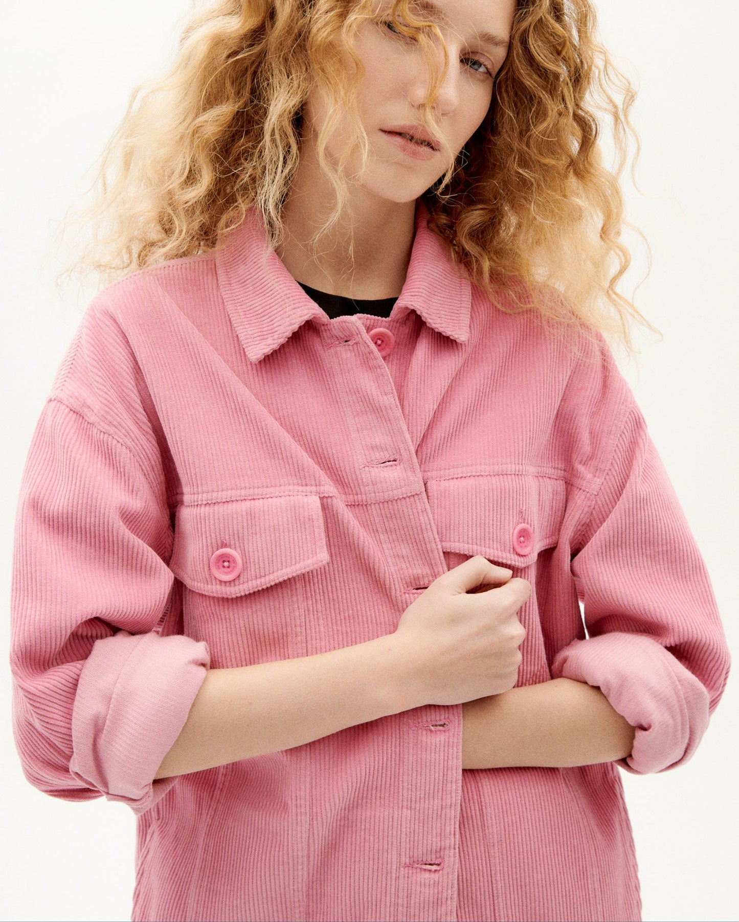 Veste oversize rose velours en coton bio - corduroy phoebe jacket pink