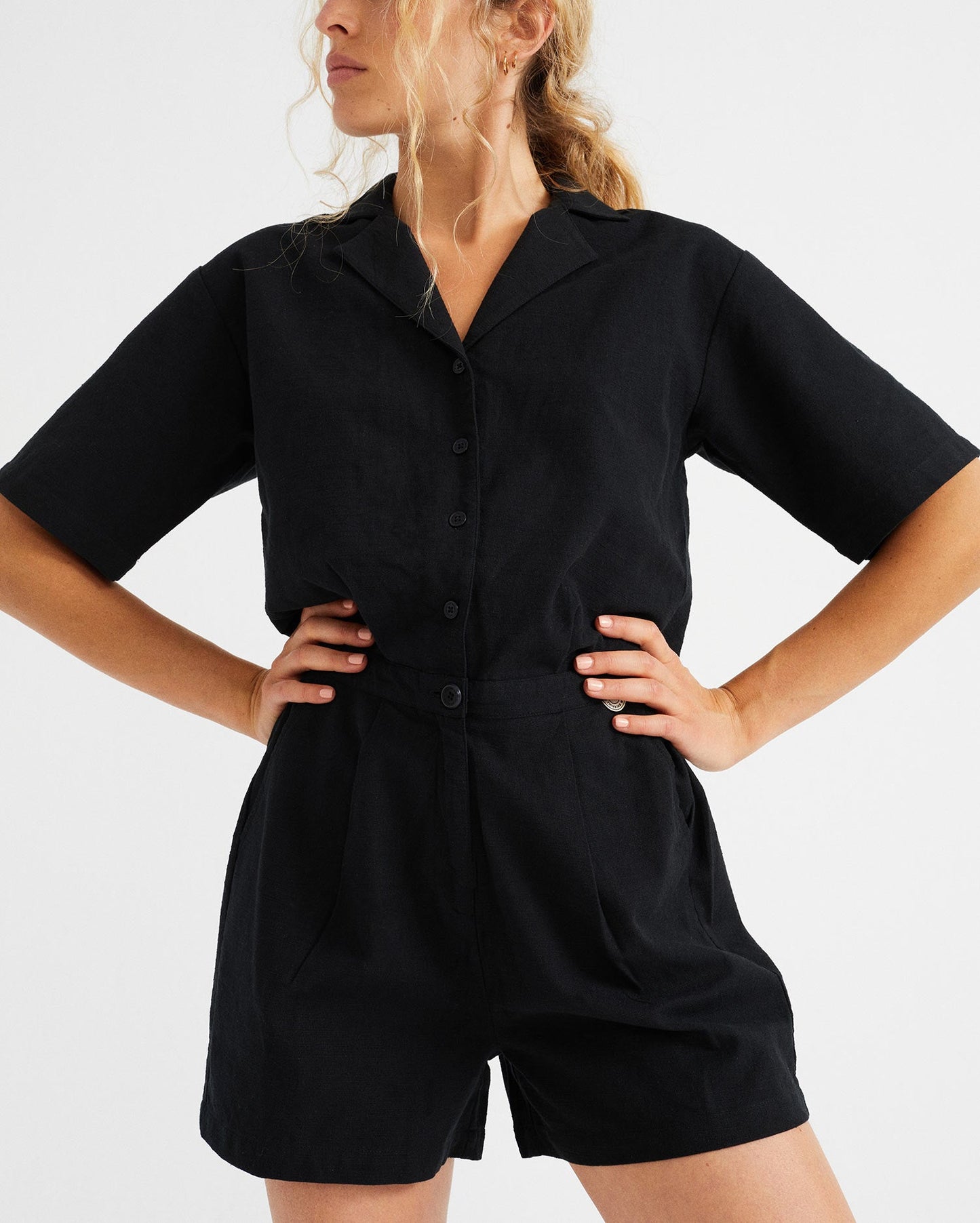 Combishort noire en coton bio - Jade
