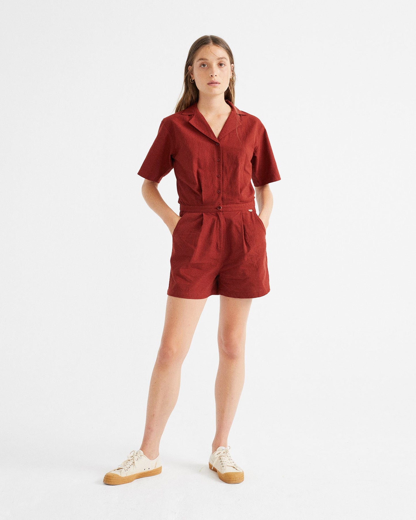 Combishort rouge en coton bio - Jade