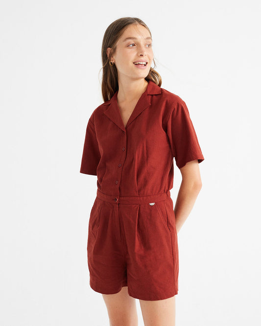 Combishort rouge en coton bio - Jade