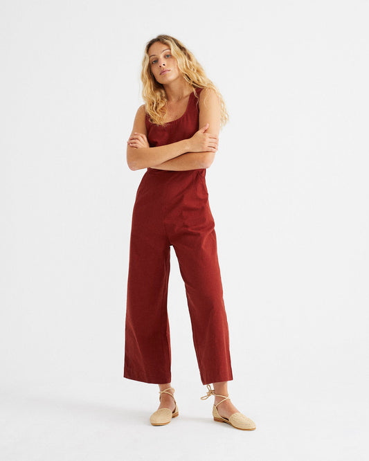 Combinaison sans manches rouge en coton bio - TEJA RAFFLESIA