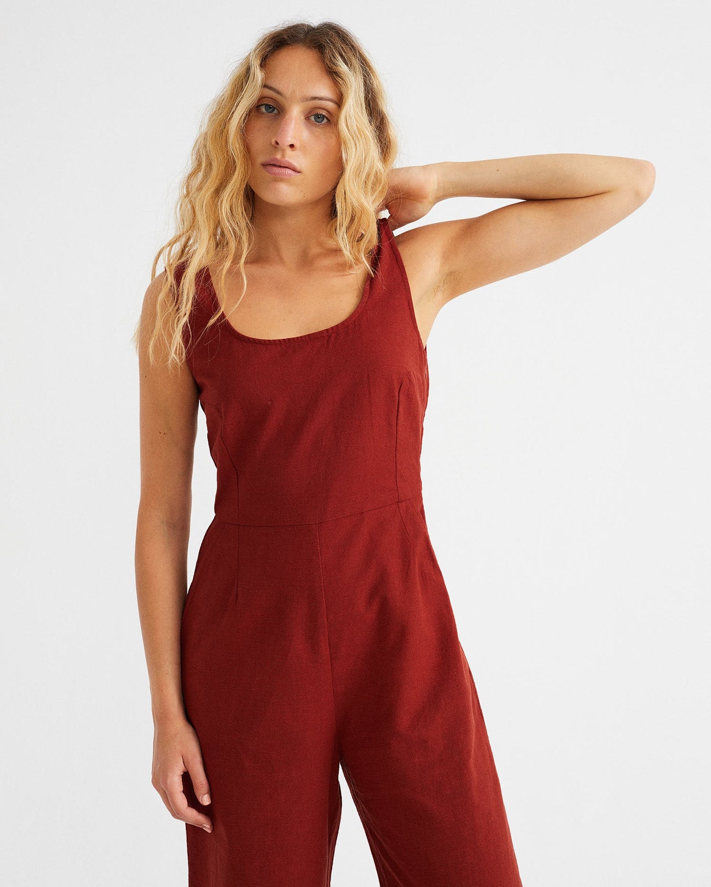Combinaison sans manches rouge en coton bio - TEJA RAFFLESIA