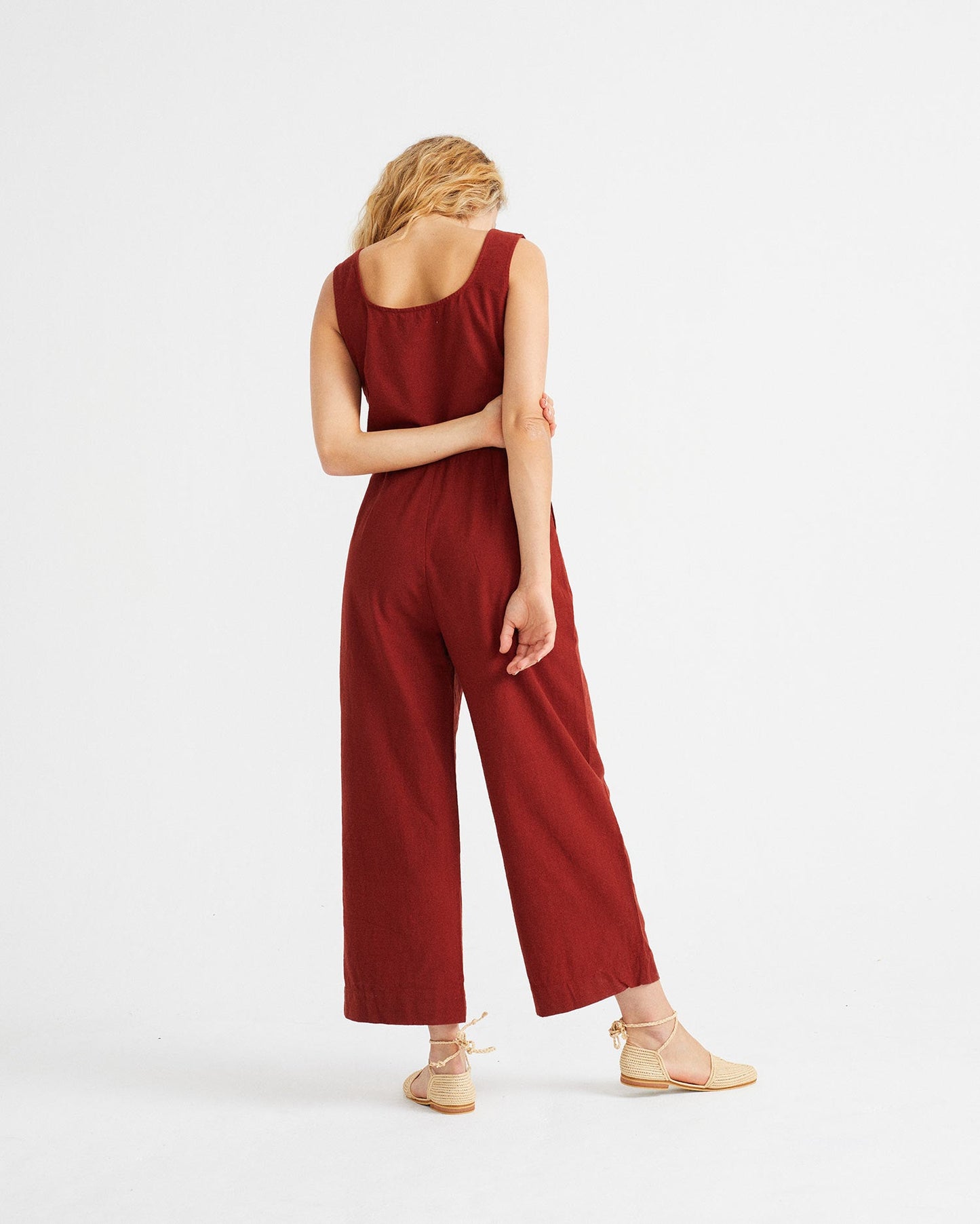 Combinaison sans manches rouge en coton bio - TEJA RAFFLESIA