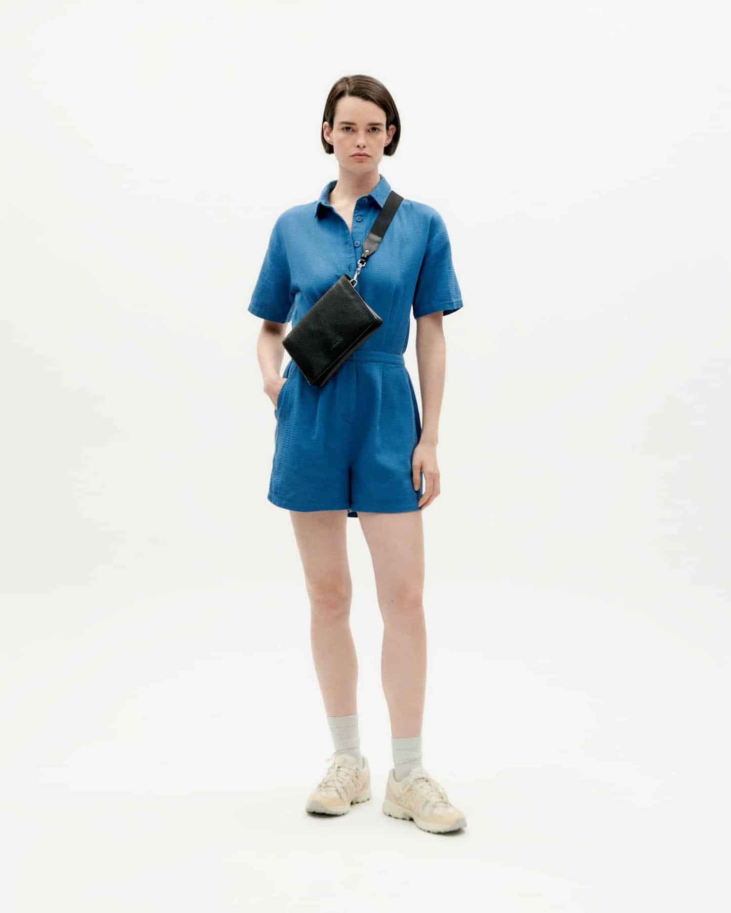 Combishort en coton bio | Bleu "dark heritage loop agata jumpsuit"