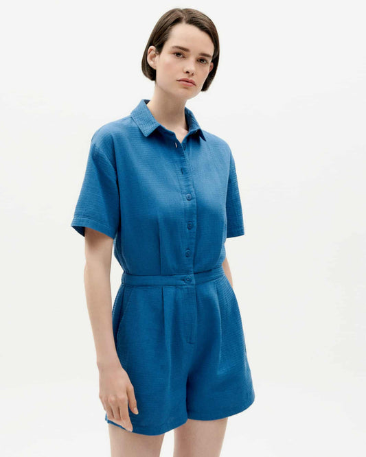 Combishort en coton bio | Bleu "dark heritage loop agata jumpsuit"