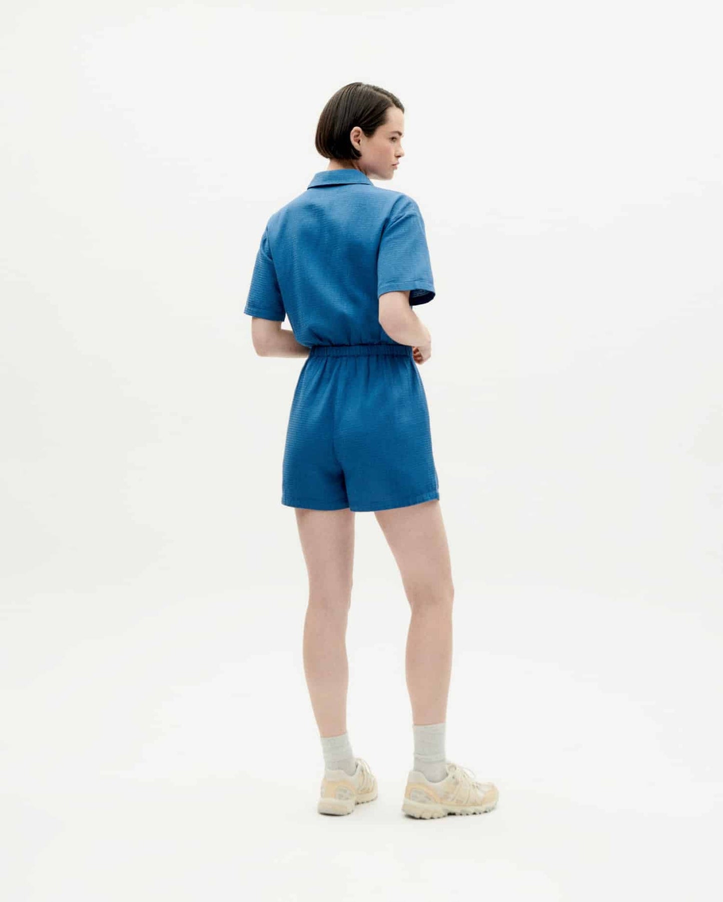 Combishort en coton bio | Bleu "dark heritage loop agata jumpsuit"