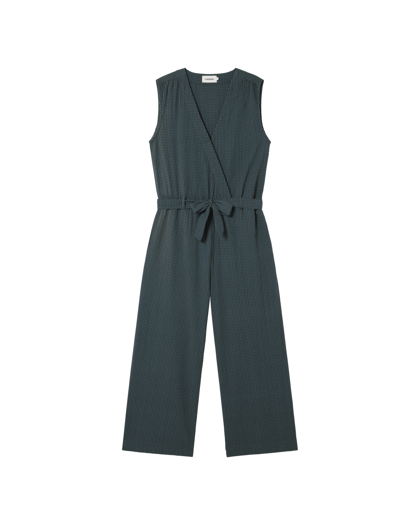 Combinaison en coton bio | vert "bottle green checks seersucker winona jumpsuit"