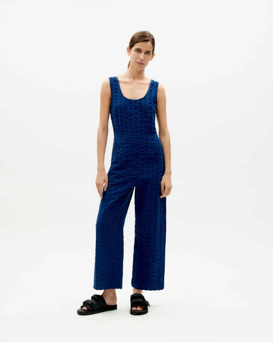Combinaison en coton bio | Marine "navy big seersucker rafflesia jumpsuit"