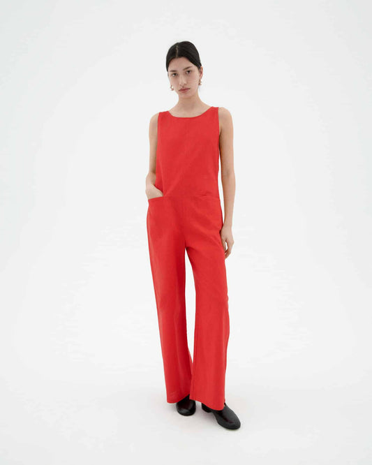 Combinaison en coton bio | rouge "Fiery red adriana jumpsuit - red"