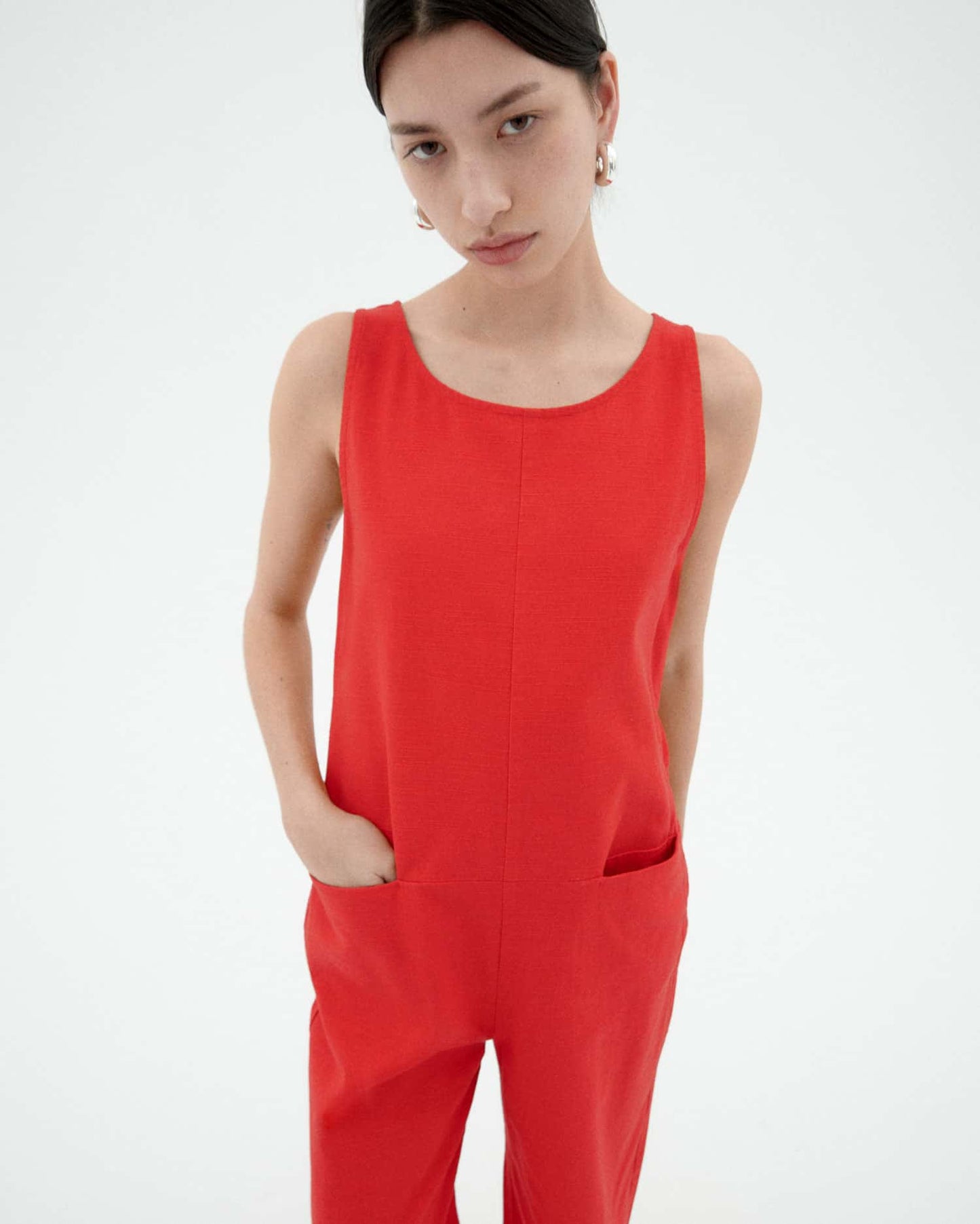 Combinaison en coton bio | rouge "Fiery red adriana jumpsuit - red"
