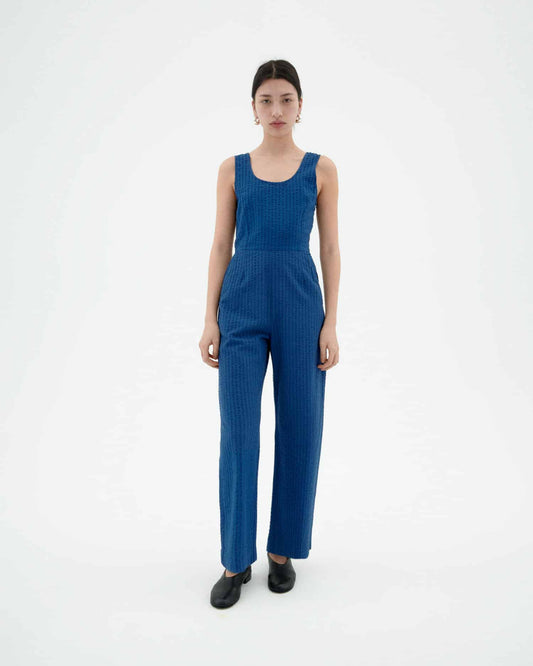 Combinaison en coton bio | bleu "Cobalt seersucker raflesia jumpsuit - blue"