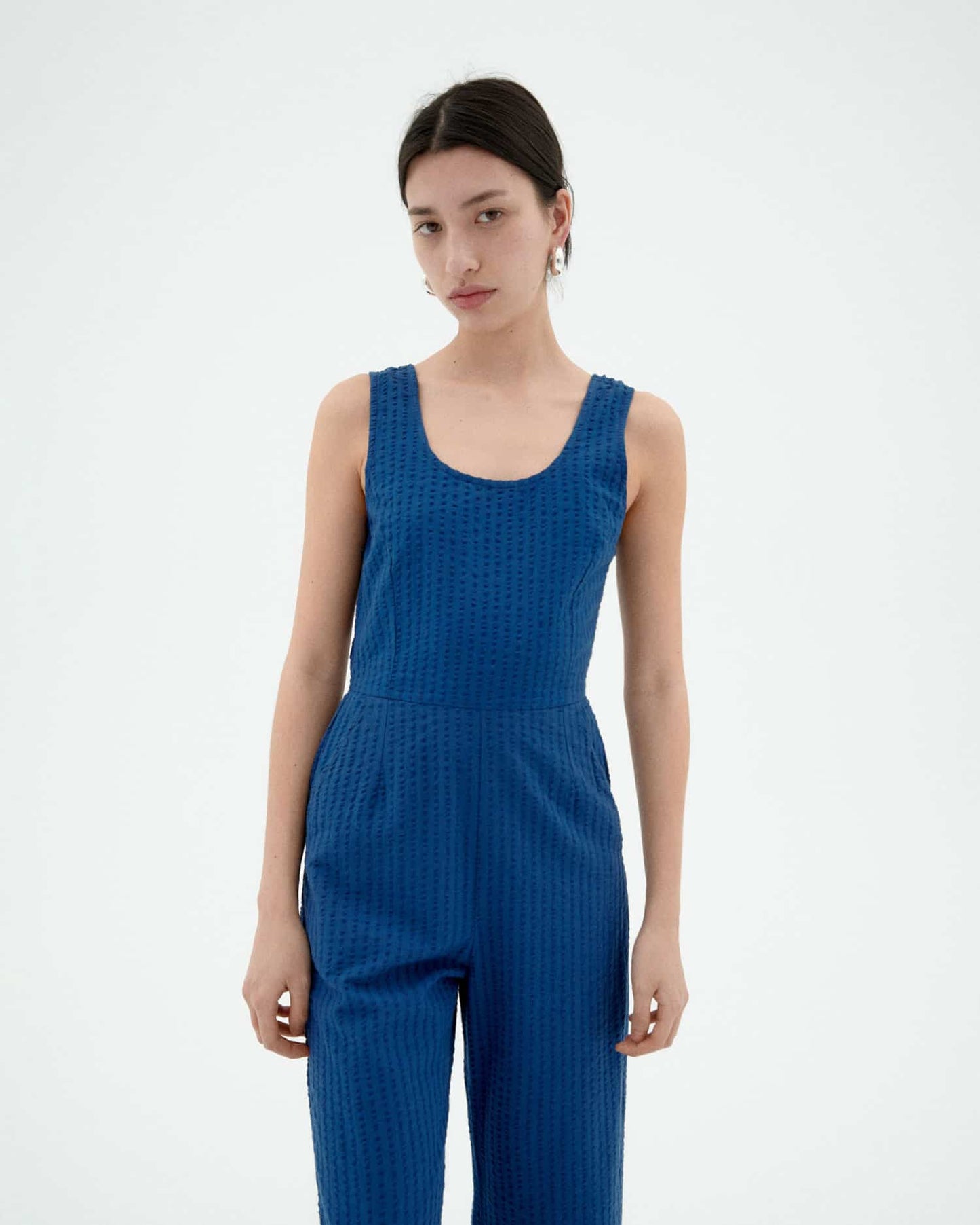Combinaison en coton bio | bleu "Cobalt seersucker raflesia jumpsuit - blue"
