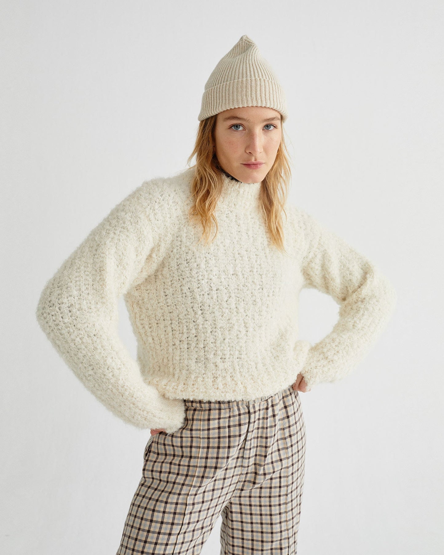 Pull à col cheminée blanc en laine d'alpaga et PET recyclé - Cotys