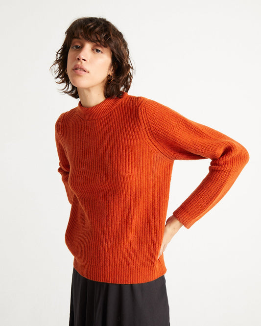 Pull col haut orange en laine certifiée - HERA orange