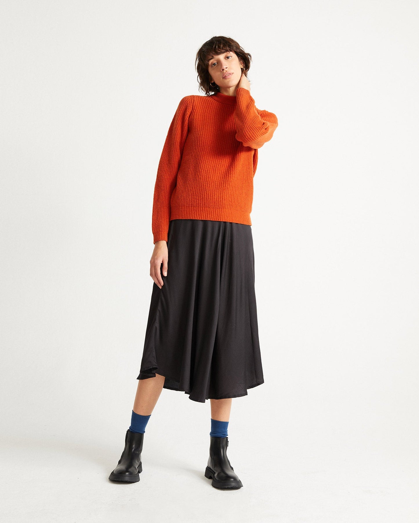 Pull col haut orange en laine certifiée - HERA orange