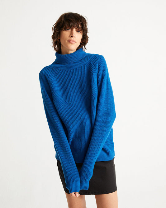 Pull col roulé bleu en laine certifiée - matilda blue