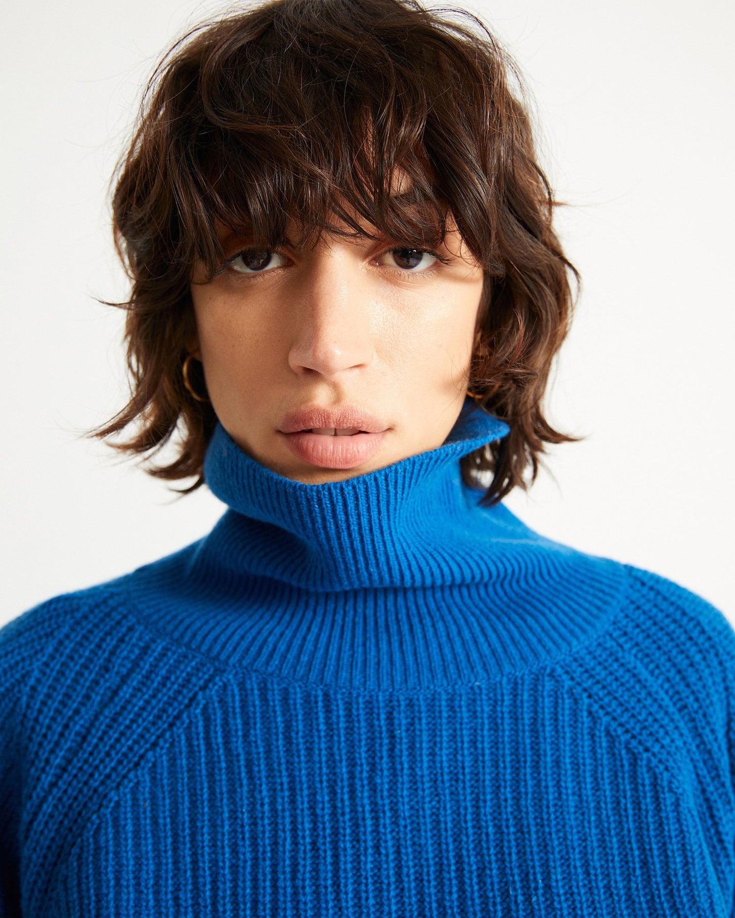 Pull col roulé bleu en laine certifiée - matilda blue