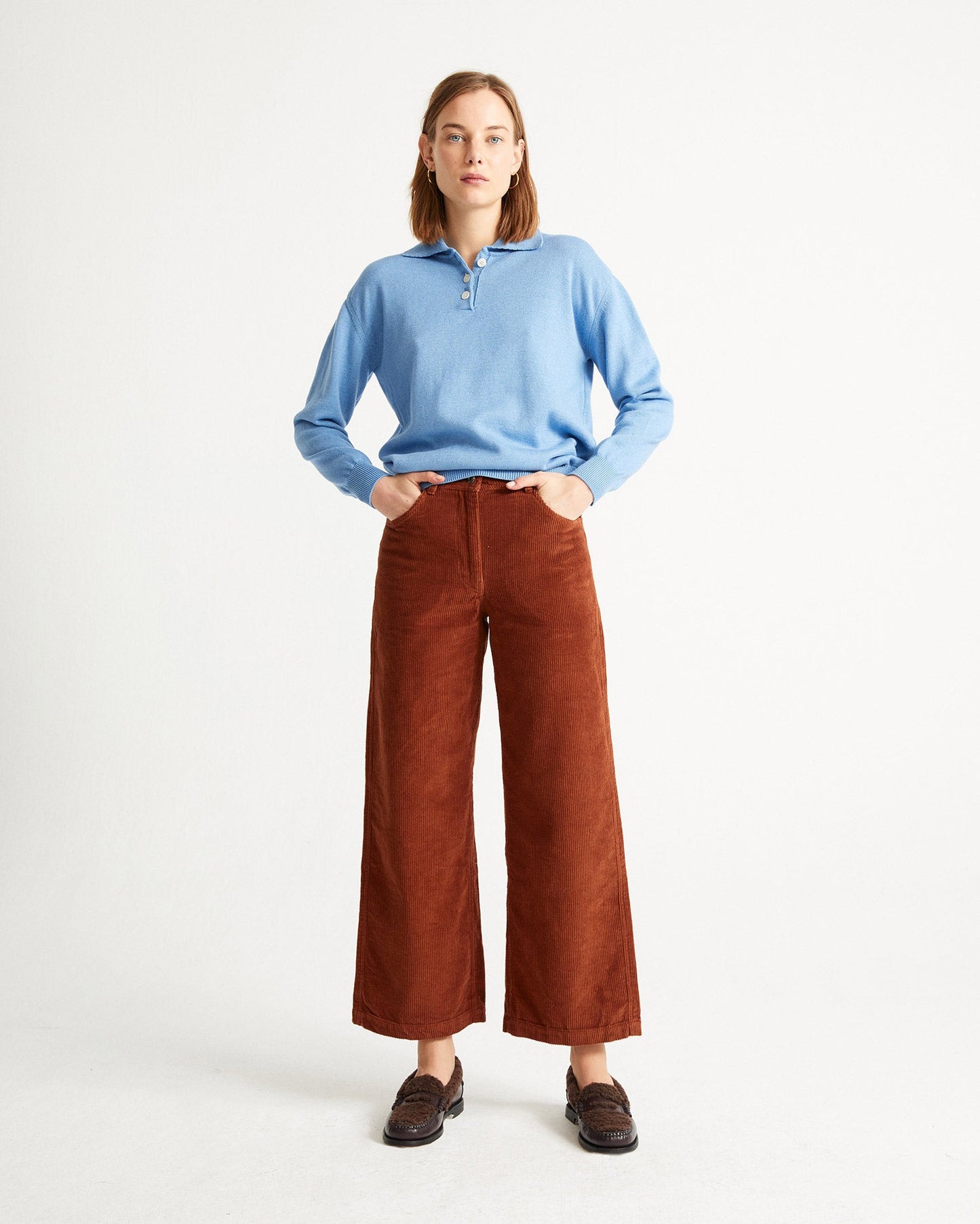 Pull bleu ciel en coton bio et cachemire - FRIDA blue