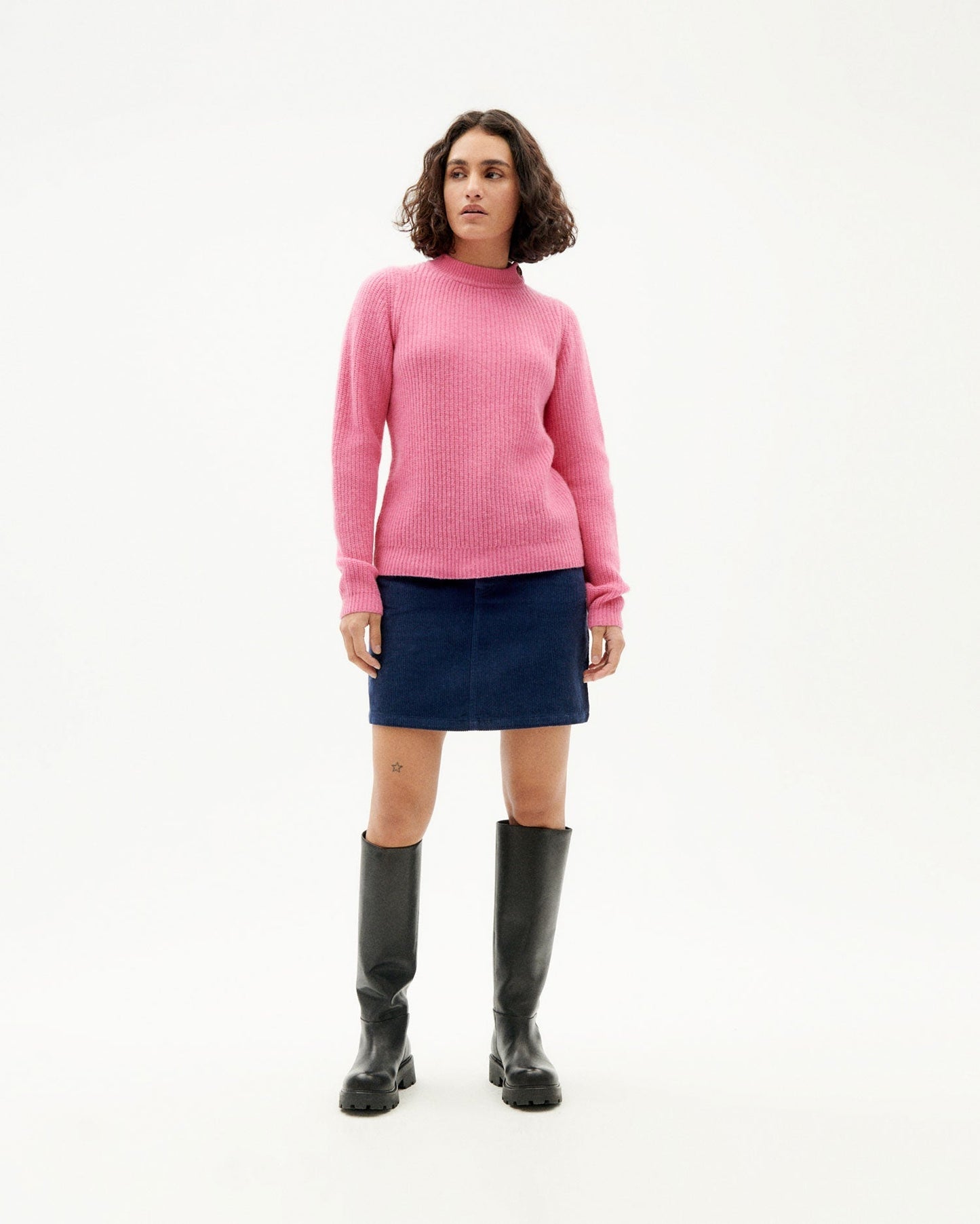 Pull maille rose en laine certifiée - pink hera knitted sweater