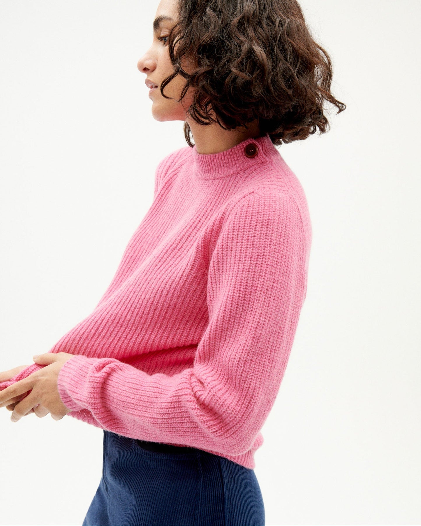 Pull maille rose en laine certifiée - pink hera knitted sweater
