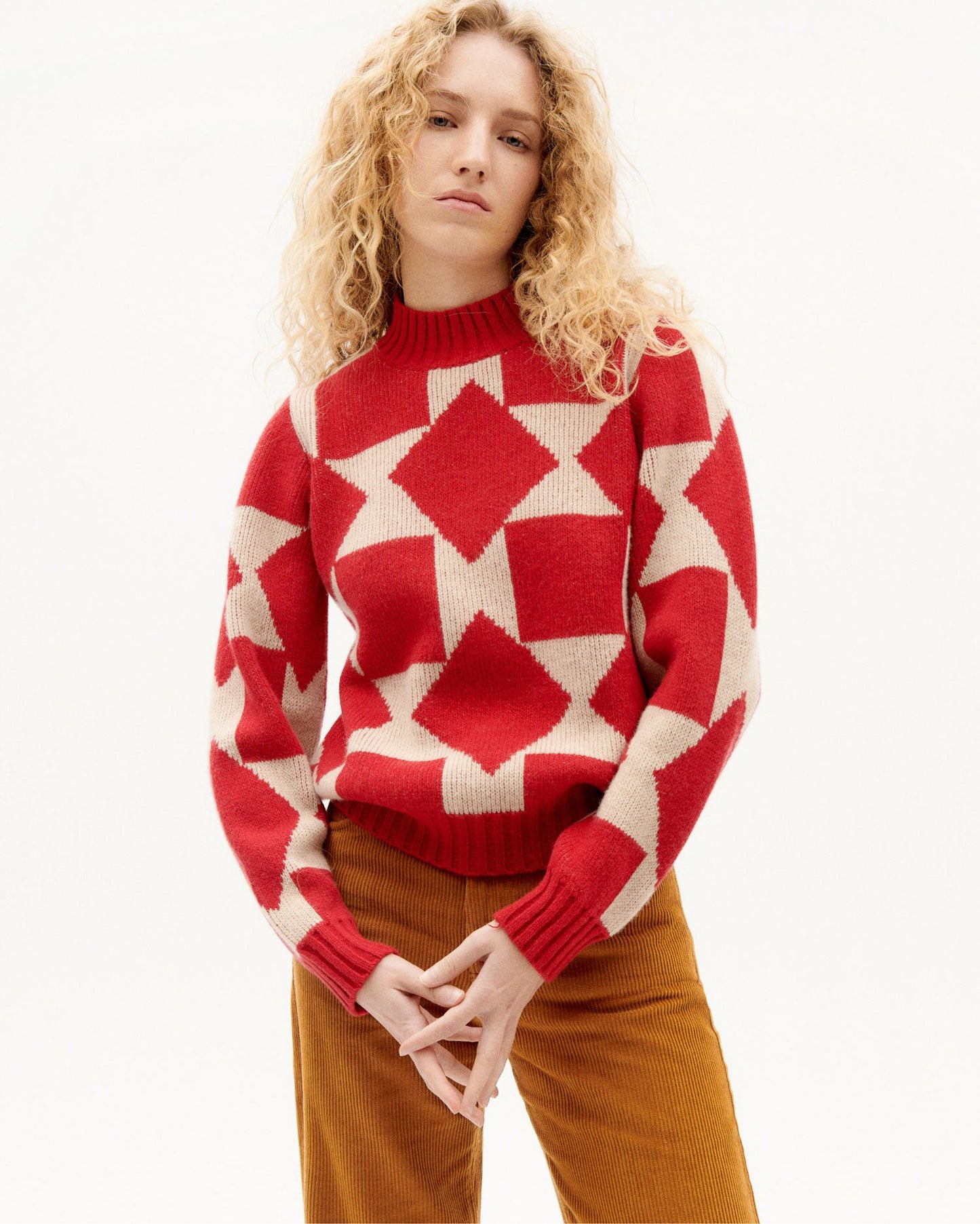 Pull maille bicolore en laine certifiée - big squares ops knitted sweater
