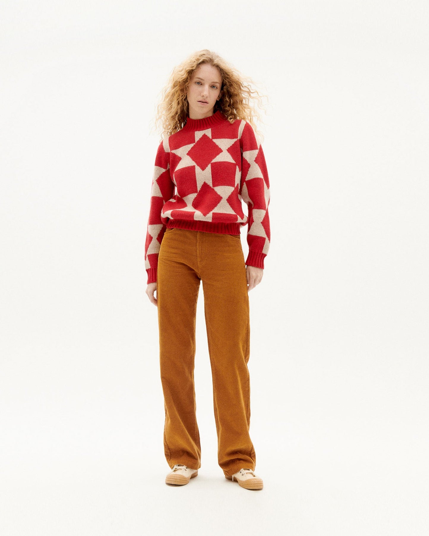 Pull maille bicolore en laine certifiée - big squares ops knitted sweater